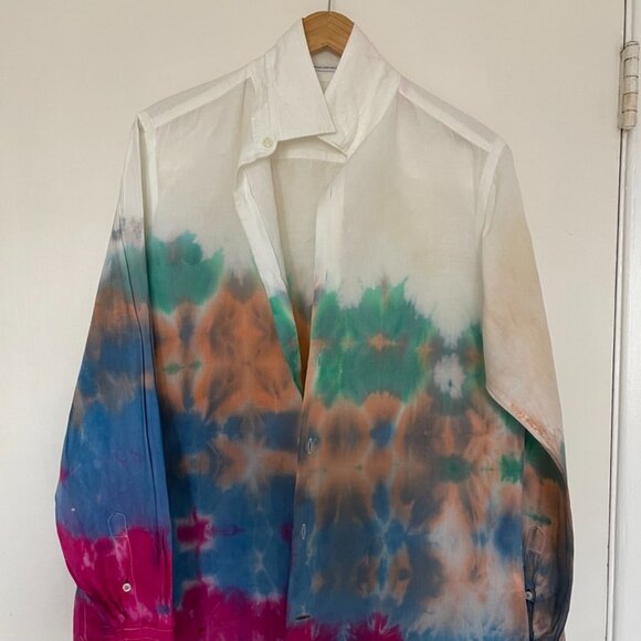 🎨 Free Speech Glitch Dyed Linen Shirt – Artfully Undone, Effortlessly Cool - Picture 11 of 14